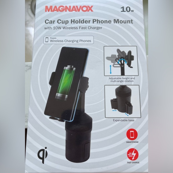 Magnavox Car Cup Phone Holder And Wireless Charger NEW
